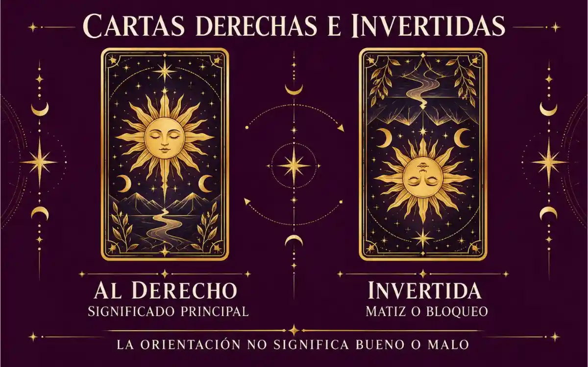 Dos cartas del tarot en posición derecha e invertida para comparar sus matices interpretativos