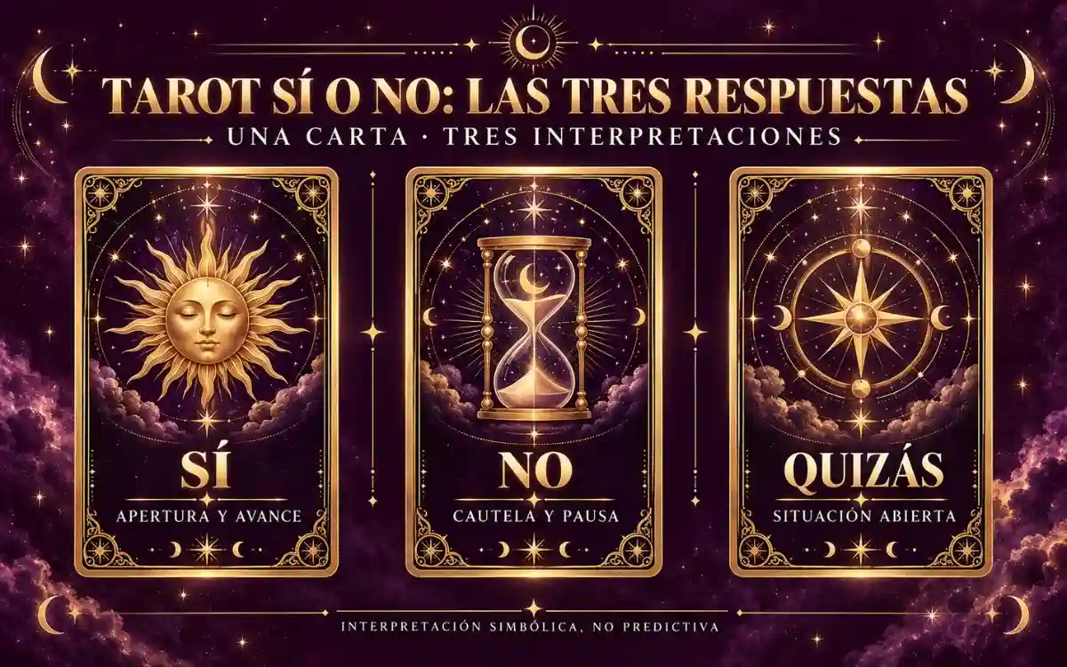 Infografía que explica las respuestas sí, no y quizás de una tirada de tarot de una carta